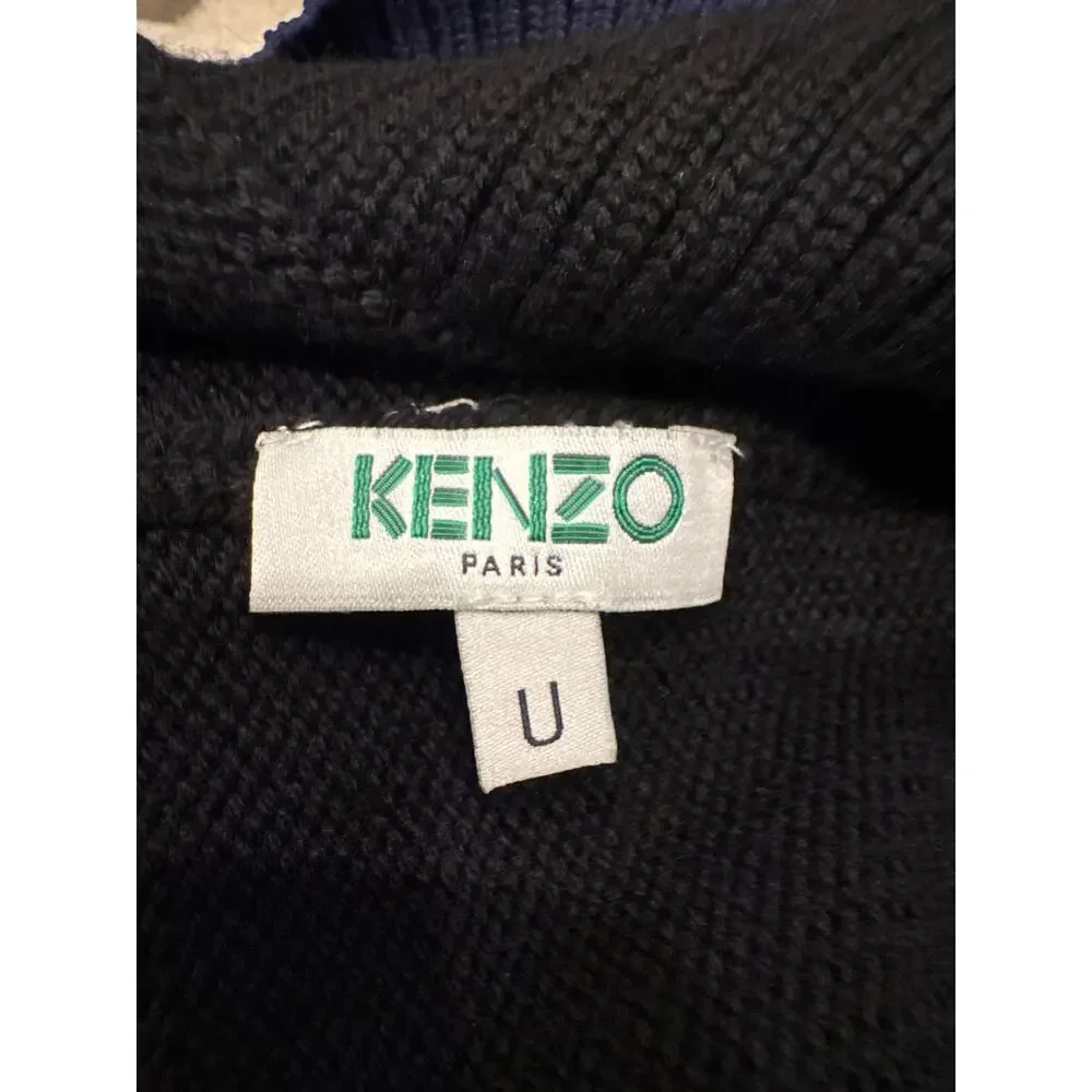 Kenzo Tiger head Black Beanie with Blue Stripe